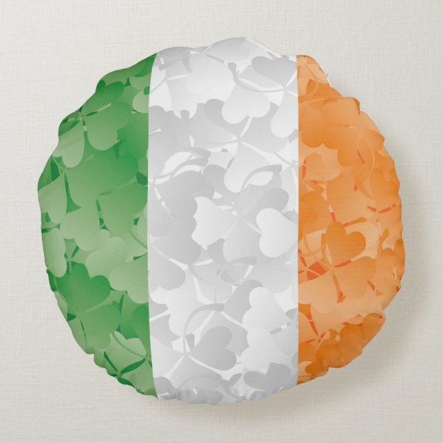 Flag of Ireland with shamrocks pattern Round Pillow (Back)