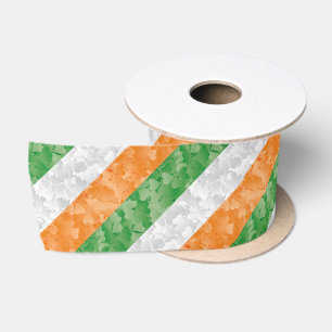 Flag of Ireland with shamrocks pattern Satin Ribbo Ribbon