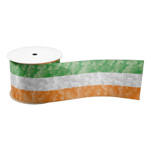 Flag of Ireland with shamrocks pattern Satin Ribbon