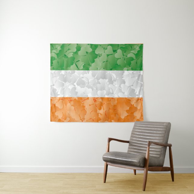 Flag of Ireland with shamrocks pattern Tapestry (In Situ (Horizontal))