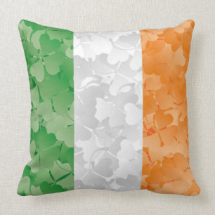 Flag of Ireland with shamrocks pattern Throw Pillow