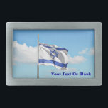 Flag Of Israel Rectangular Belt Buckle<br><div class="desc">The flag of Israel against a blue sky and clouds. Add your own text.</div>