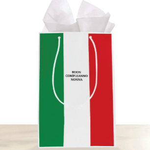 Flag of Italy Buon Compleanno or Custom Wording Medium Gift Bag
