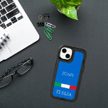 Flag of Italy on azure blue ocean add name<br><div class="desc">A banner with the colours of the Italian flag,  green,  white and red in veritcal stripes on azure blue background colour,  symbolizing the blue Mediterranean ocean.  The word: ITALIA below the banner. Add your name,  white letters.</div>