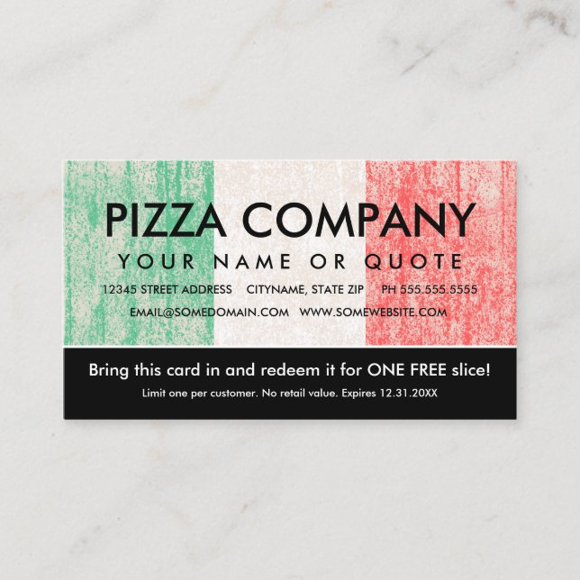 flag of italy pizza coupon (Front)