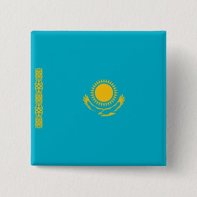 Flag of Kazakhstan 2 Inch Square Button (Front)