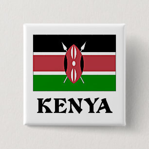 Flag of Kenya, labelled 2 Inch Square Button