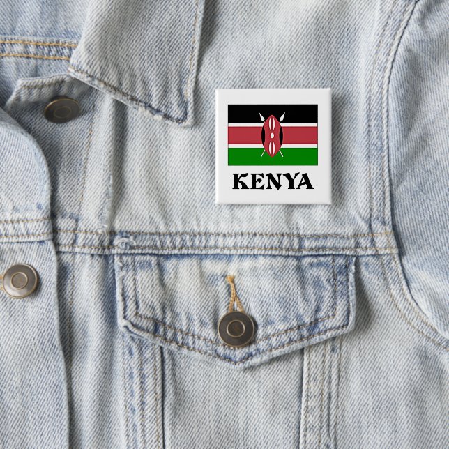 Flag of Kenya, labelled 2 Inch Square Button (In Situ)