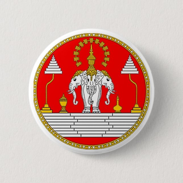 FLAG OF LAOS THREE HEAD ELEPHANT 2 INCH ROUND BUTTON (Front)