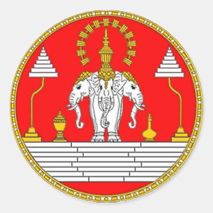 FLAG OF LAOS THREE HEAD ELEPHANT CLASSIC ROUND STICKER