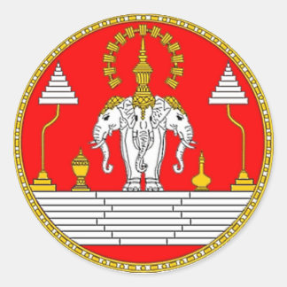 FLAG OF LAOS THREE HEAD ELEPHANT CLASSIC ROUND STICKER
