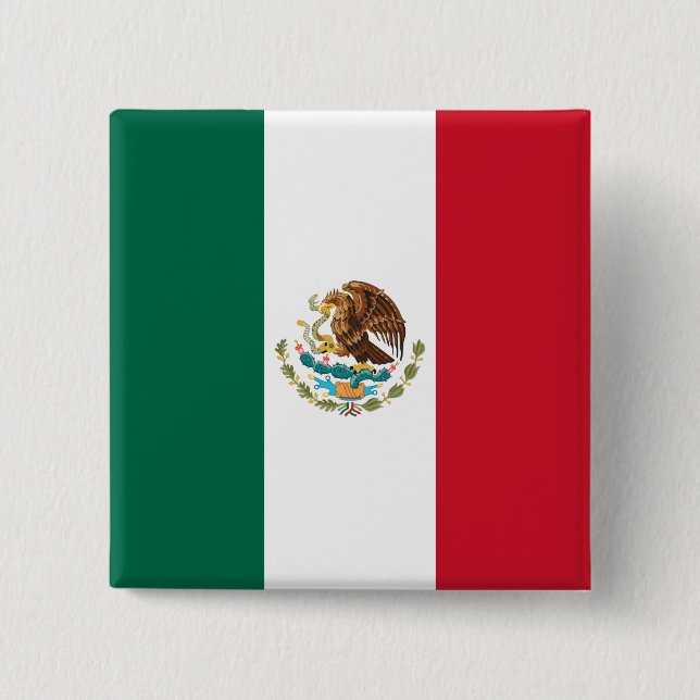 Flag of Mexico, Bandera de Mexico 2 Inch Square Button (Front)