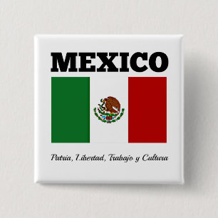 Flag of Mexico, labelled 2 Inch Square Button
