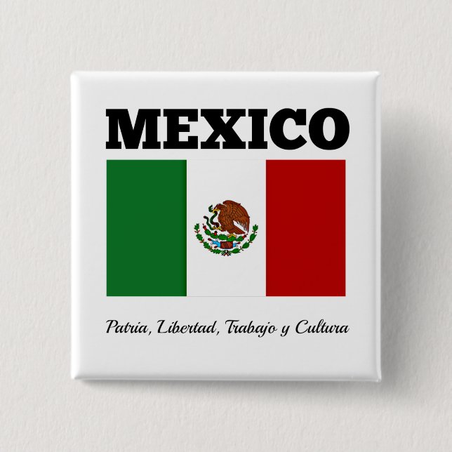 Flag of Mexico, labelled 2 Inch Square Button (Front)