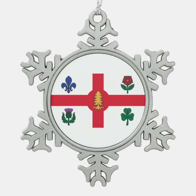 Flag of Montreal, Que Snowflake Pewter Christmas Ornament (Front)