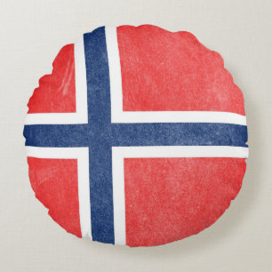 Flag of Norway Grunge Round Pillow
