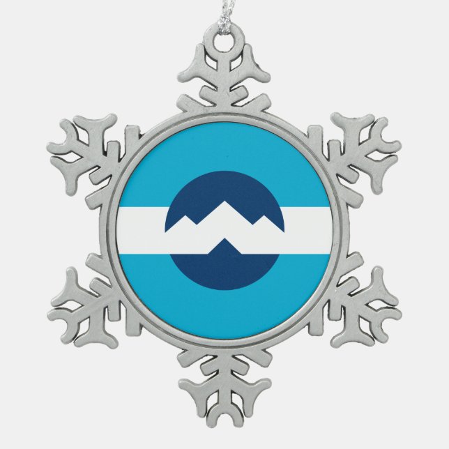 Flag of Ogden, Utah Snowflake Pewter Christmas Ornament (Front)