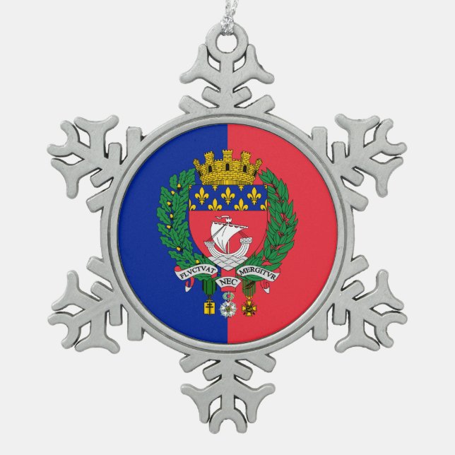Flag of Paris, France  Snowflake Pewter Christmas Ornament (Front)