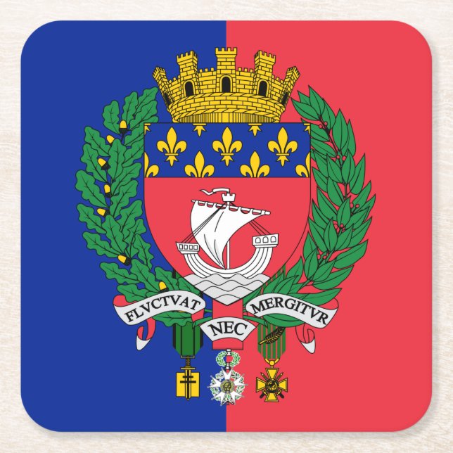 Flag of Paris, France Square Paper Coaster (Front)