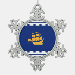 Flag of Quebec City Snowflake Pewter Christmas Ornament