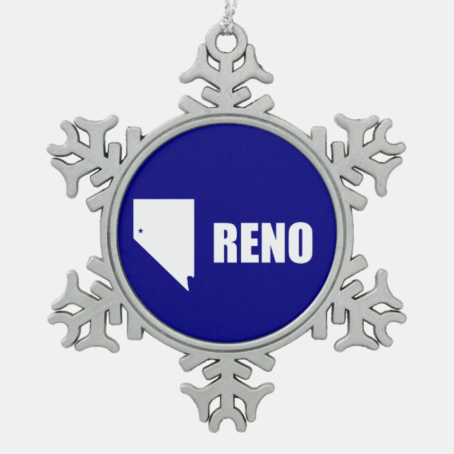 Flag of Reno, Nevada Snowflake Pewter Christmas Ornament (Front)