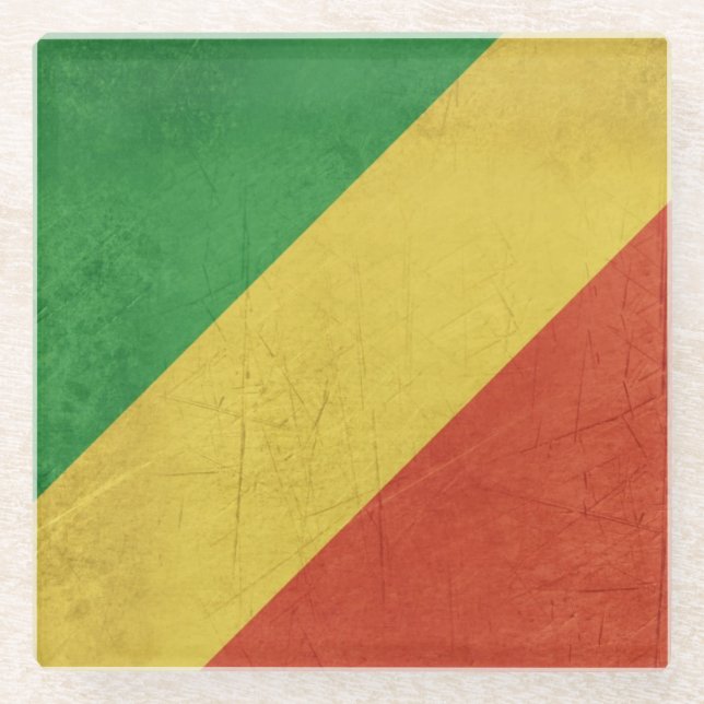 Flag of Republic of the Congo Glass Coaster (Front)