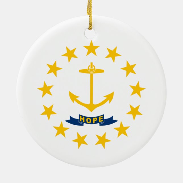 Flag of Rhode Island (US State) Ceramic Ornament (Back)