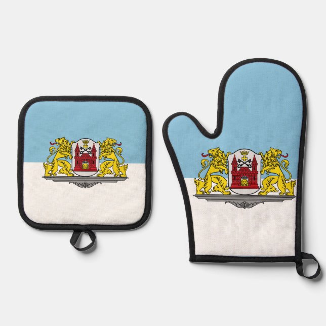 Flag of Riga, Latvia Bib Oven Mitt & Pot Holder Set (Front)