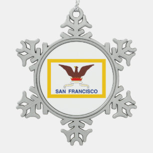 Flag of San Francisco, California Snowflake Pewter Snowflake Pewter Christmas Ornament