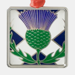 Flag of Scotland and Thistle Metal Ornament