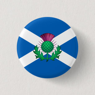 Flag of Scotland with Thistle superimposed 1 Inch Round Button