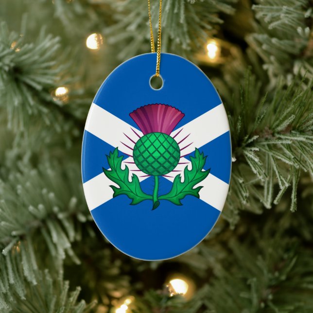 Flag of Scotland with Thistle superimposed Ceramic Ornament (Tree)