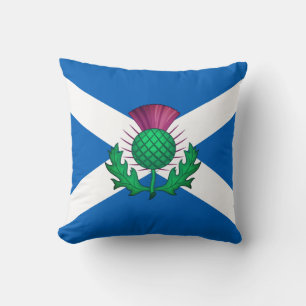 Flag of Scotland with Thistle superimposed Throw Pillow