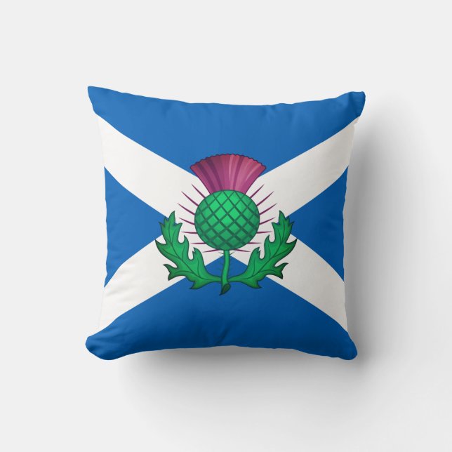 Flag of Scotland with Thistle superimposed Throw Pillow (Front)
