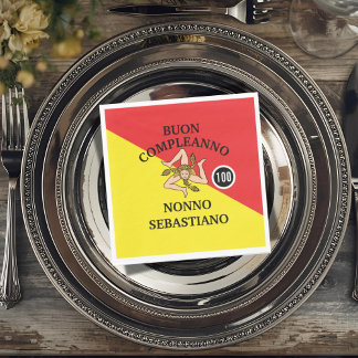 Flag of Sicily Buon Compleanno or Anniversario  Napkin