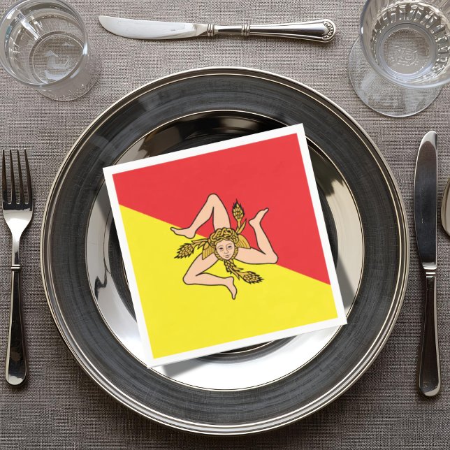 Flag of Sicily Sicilian Party & Dinner Napkin (Flag of Sicily Napkins for Sicilian Dinner Table and Celebrations)