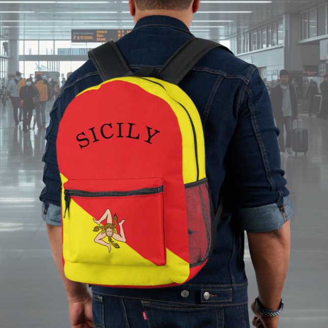 Flag of Sicily Sicilian Printed Backpack (Flag of Sicily Backpack for school or Sicilian Travel. Customize to Sicilia if preferred)