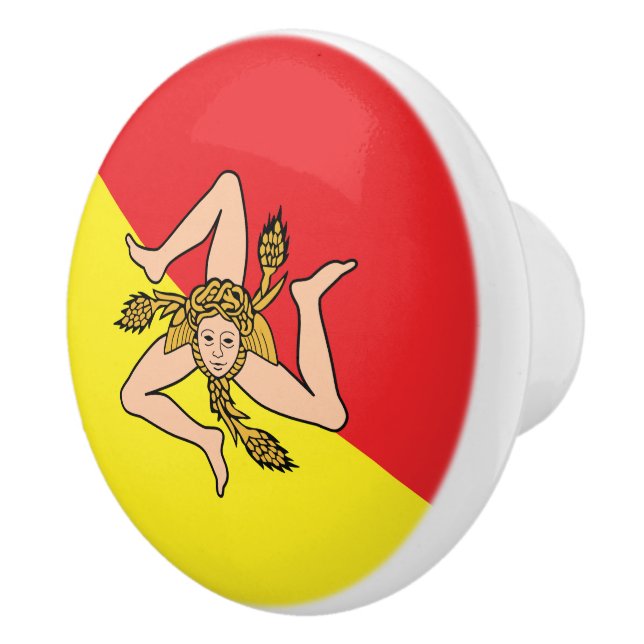 Flag of Sicily - Trinacria Medusa Red and Yellow Ceramic Knob (Right)