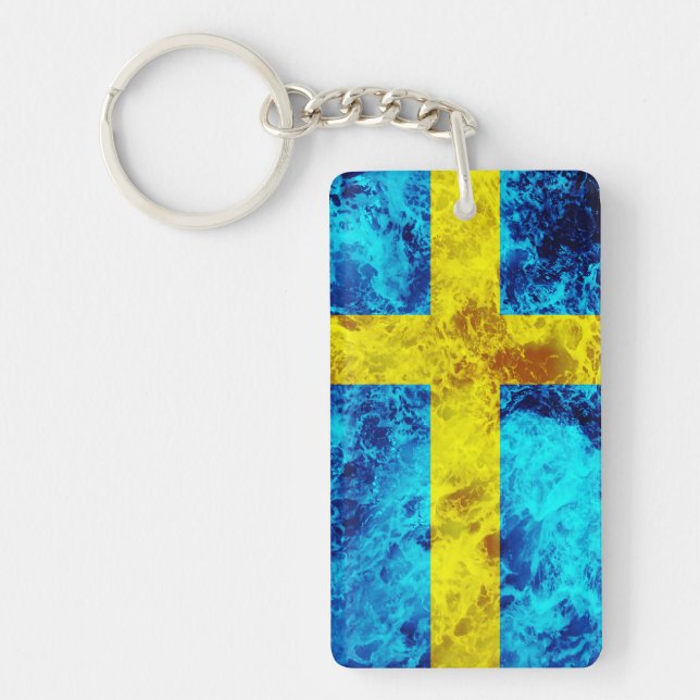 Flag of Sweden - Ocean Waves Keychain (Front)