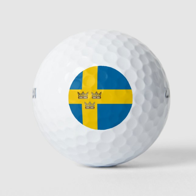 Flag of Sweden with Three Crowns of Sweden added Golf Balls (Front)