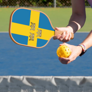 Flag of Sweden with Three Crowns of Sweden added Pickleball Paddle