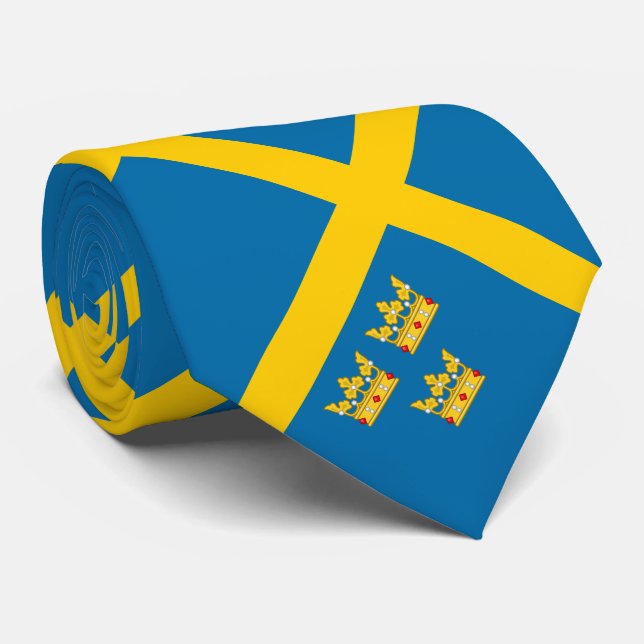Flag of Sweden with Three Crowns of Sweden added Tie (Rolled)
