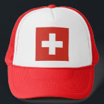 Flag of Switzerland Die Nationalflagge der Schweiz Trucker Hat<br><div class="desc">Die Nationalflagge der Schweiz
Le drapeau suisse
La bandiera svizzera
Flag of Switzerland</div>