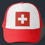 Flag of Switzerland Die Nationalflagge der Schweiz Trucker Hat<br><div class="desc">Die Nationalflagge der Schweiz
Le drapeau suisse
La bandiera svizzera
Flag of Switzerland</div>