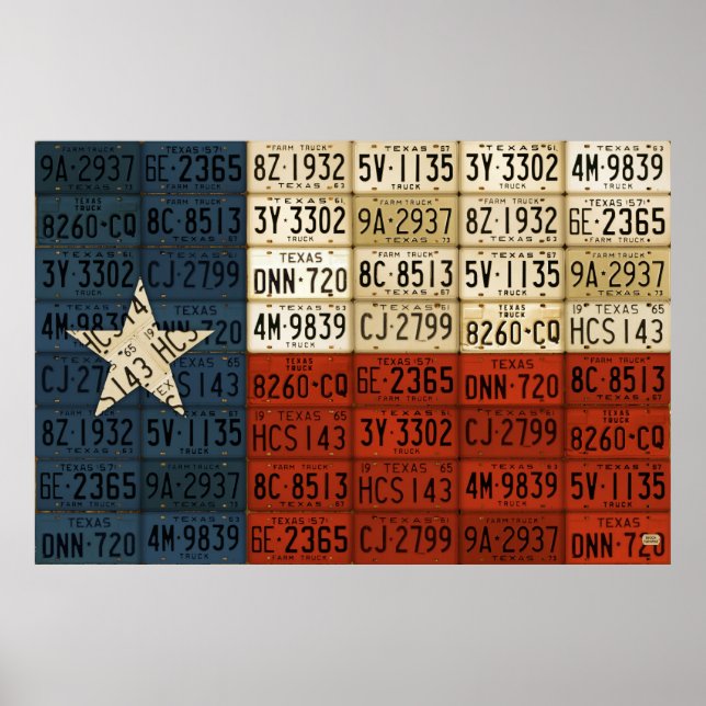 Flag of Texas Lone Star State License Plate Art Poster (Front)