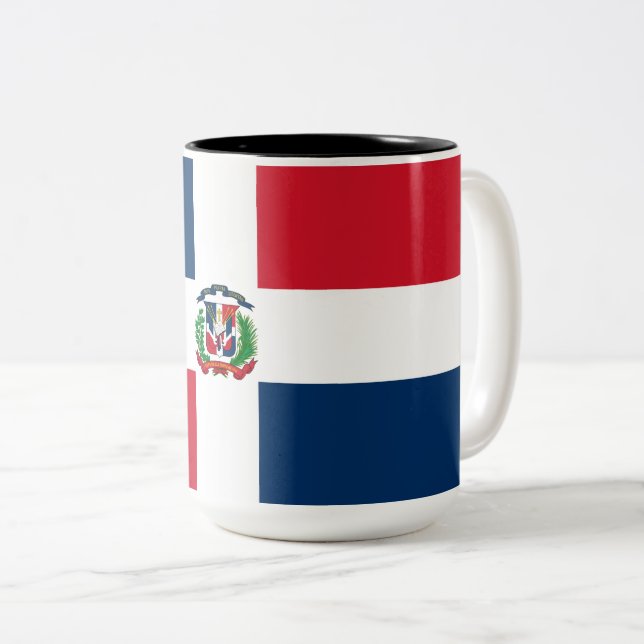 Flag of the Dominican Republic Two-Tone Coffee Mug (Front Right)