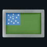 Flag of the Green Mountain Boys Belt Buckle<br><div class="desc">The Green Mountain Boys flag, also known as the Stark flag, is a reconstruction of a regimental flag commonly stated to have been used by the Green Mountain Boys. A remnant of a Green Mountain Boys flag, originally belonging to John Stark, is owned by the Bennington Museum. It still exists...</div>
