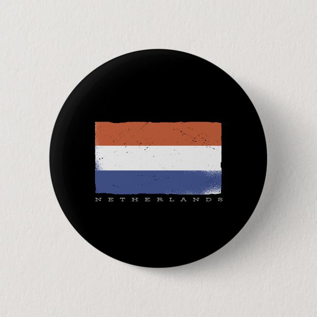 Flag of the Holland With Netherlands Text 2 Inch Round Button (Front)
