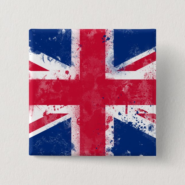 Flag of the United Kingdom or the Union Jack 2 Inch Square Button (Front)