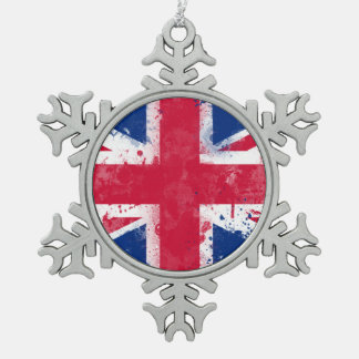 Flag of the United Kingdom or the Union Jack Snowflake Pewter Christmas Ornament